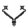 Regulowany uchwyt na 2 monitory, czarny, 2-9 Kg, mocowanie na zacisk, 17"-32", USB HUB, 75x75/100x100