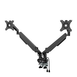 Regulowany uchwyt na 2 monitory, czarny, 2-9 Kg, mocowanie na zacisk, 17"-32", USB HUB, 75x75/100x100