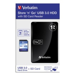 Verbatim zewnętrzny dysk twardy z czytnikiem kart pamięci, Store N Go, 2.5", USB 3.0 (3.2 Gen 1), 1TB, 53421, czarny, + SD karta