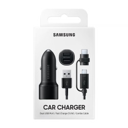 Samsung ładowarka samochodowa 2X USB fast charge czarna + kabel USB- C - USB- C