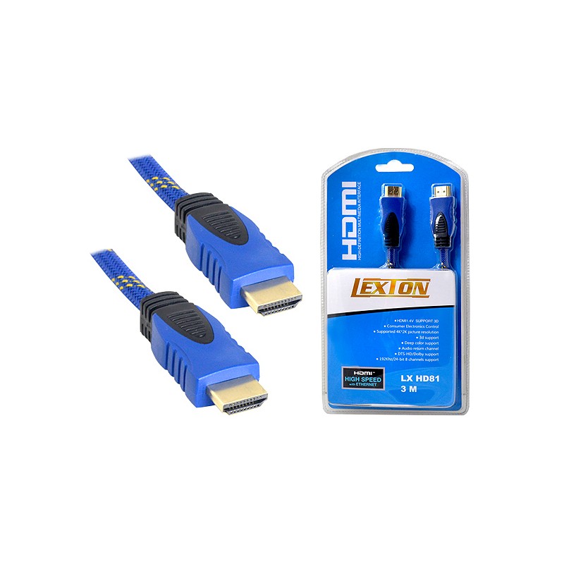 Kabel HDMI-HDMI 3m niebieski v1.4 blist.