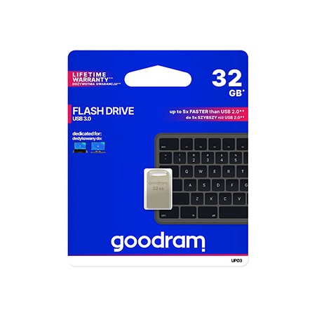 Goodram USB flash disk, USB 3.0, 32GB, UPO3, srebrny, UPO3-0320S0R11, USB A, z oczkiem na brelok