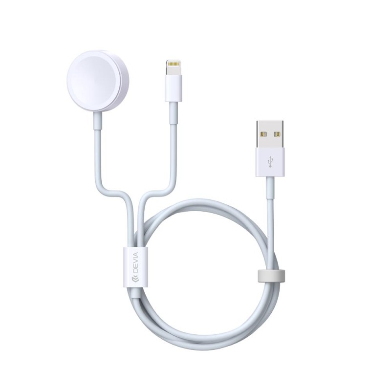 Devia kabel 2w1 V2 Smart USB - Lightning biały z ładowarką indukcyjną do Apple Watch