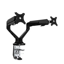 Regulowany uchwyt na 2 monitory, szary, 2-9KG, mocowanie na zacisk, 17"-30", USB HUB + Jack, 75x75/100x100