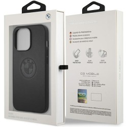 BMW nakładka do iPhone 13 Pro 6,1&quot BMHCP13LREELK czarna hard case Real Leather Embossed Logo