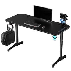 ULTRADESK Biurko dla gracza FRAG - BLACK V3, 140x60 cm, 76 cm, z podkładką pod mysz, uchwyt na słuchawki i napój