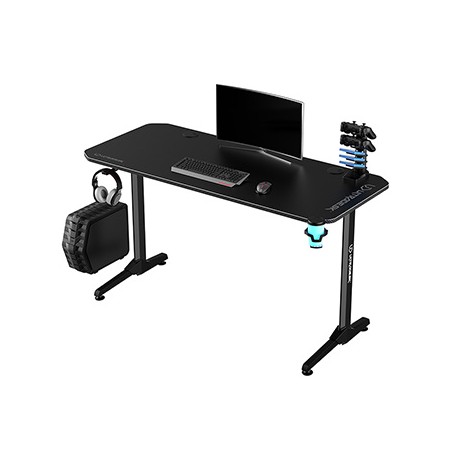 ULTRADESK Biurko dla gracza FRAG - BLACK V3, 140x60 cm, 76 cm, z podkładką pod mysz, uchwyt na słuchawki i napój