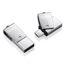 Apacer USB flash disk OTG, USB 3.0, 64GB, AH750, srebrny, AP64GAH750S-1, USB A / USB Micro  B, z obrotową osłoną, EOL