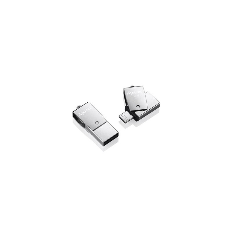 Apacer USB flash disk OTG, USB 3.0, 64GB, AH750, srebrny, AP64GAH750S-1, USB A / USB Micro  B, z obrotową osłoną, EOL