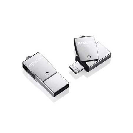 Apacer USB flash disk OTG, USB 3.0, 64GB, AH750, srebrny, AP64GAH750S-1, USB A / USB Micro  B, z obrotową osłoną, EOL