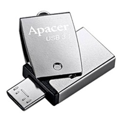 Apacer USB flash disk OTG, USB 3.0, 64GB, AH750, srebrny, AP64GAH750S-1, USB A / USB Micro  B, z obrotową osłoną, EOL