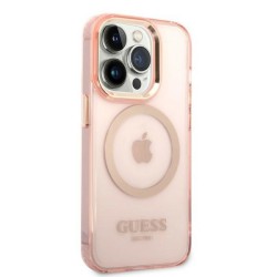 Guess nakładka do iPhone 14 Pro 6,1&quot GUHMP14LHTCMP różowe hardcase Magsafe Gold Outline Translucent