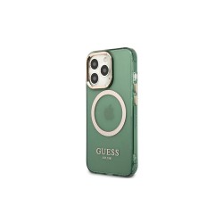 Guess nakładka do iPhone 13 Pro Max 6,7&quot GUHMP13XHTCMA zielona hard case Gold Outline Translucent MagSafe