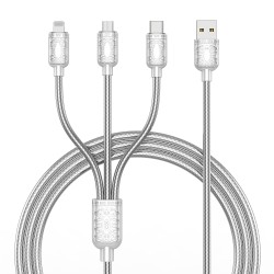 XO kabel NB216 3w1 USB - Lightning + USB-C + microUSB 1,2 m 3A srebrny