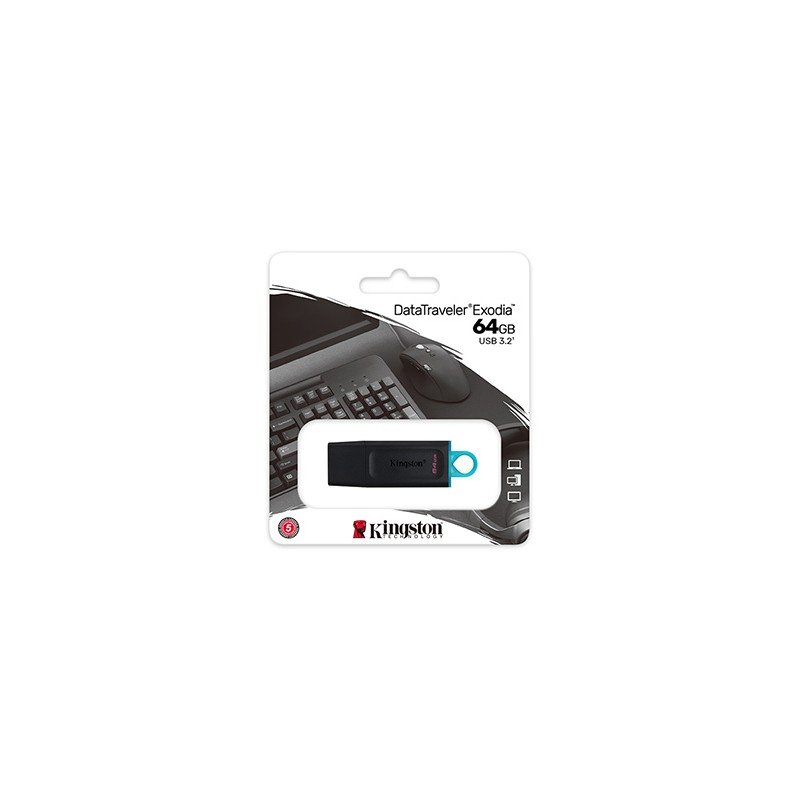 Kingston USB flash disk, USB 3.0, 64GB, DataTraveler Exodia, czarny, DTX/64GB, USB A, z osłoną