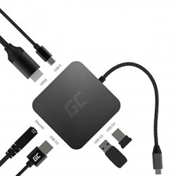 USB-C (3.0) hub 7-port, AK-61, szary, Green Cell, 3xUSB 3.0, HDMI 4K (30Hz), Ethernet 1Gbps, USB-C