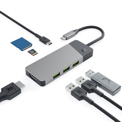 USB (3.1) hub 7-port, HUBGC01, szary, długość przewodu 15cm, Green Cell, 3xUSB-A,1xUSB-C, 1xHDMI, 1xSD,1xmicroSD, wspar. 4K