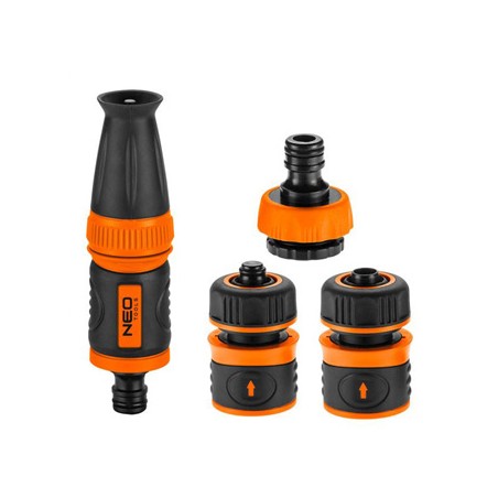 NEO TOOLS zestaw Zaszaczem prosty 1/2" z złączkami i przyłączem Przyłacze do kranu, 1/2", pomarańczowo-czarna, 15-710