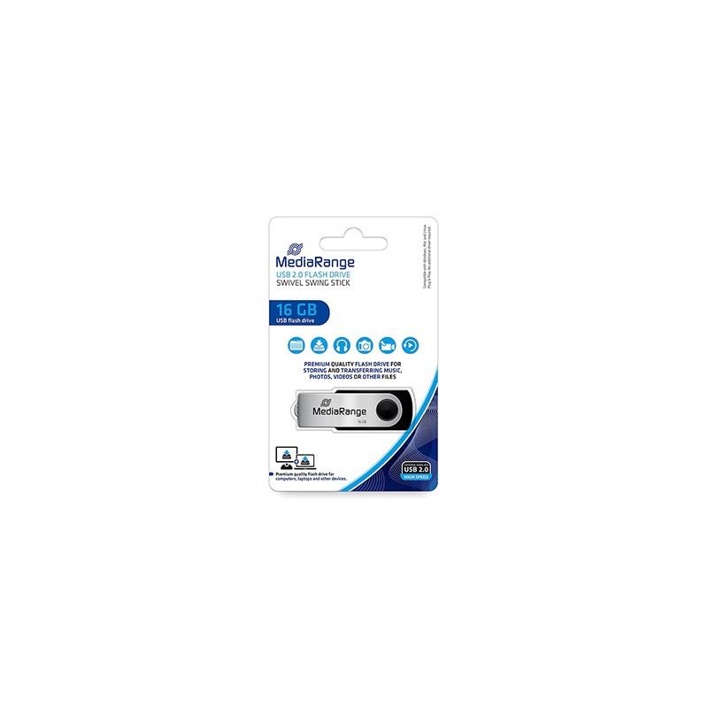 MediaRange USB flash disk, USB USB 2.0, 16GB, czarny, MR910, USB A, swivel / twister