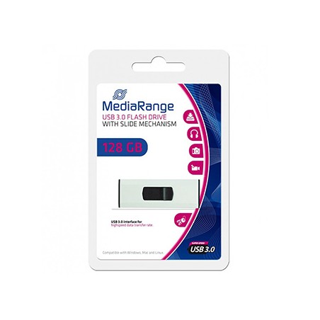 MediaRange USB flash disk, USB 3.0, 128GB, srebrny, MR918, USB A, wysuwany