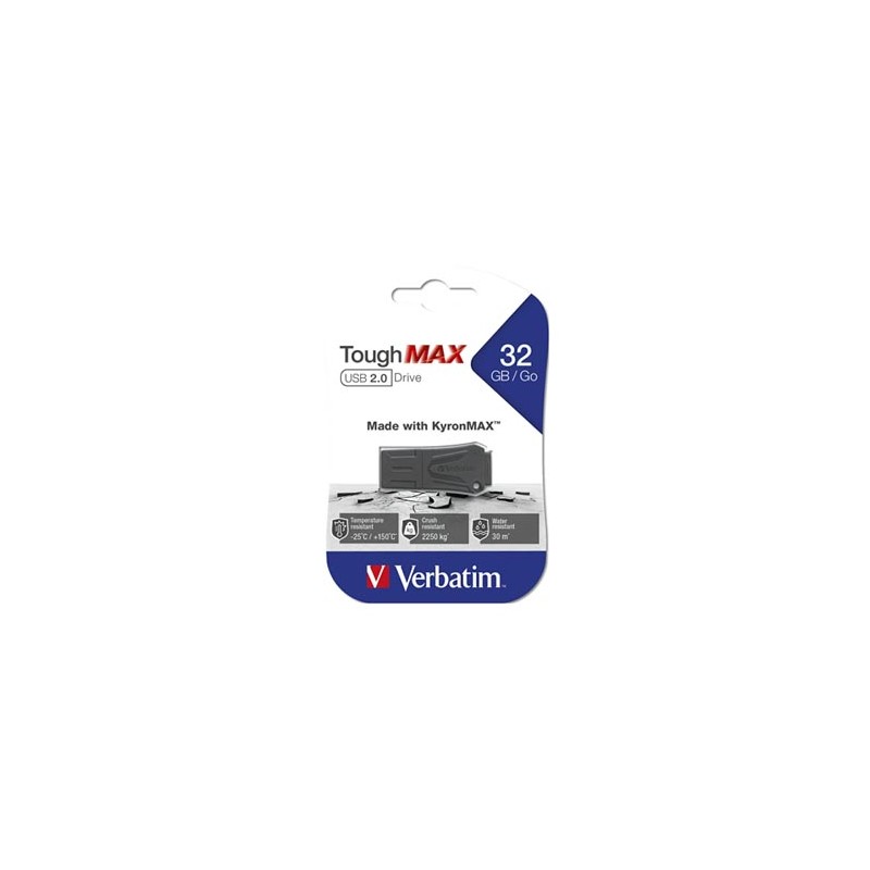 Verbatim USB flash disk, USB 2.0, 32GB, ToughMAX, czarny, 49331, USB A, kompozyt KyronMAX(tm)
