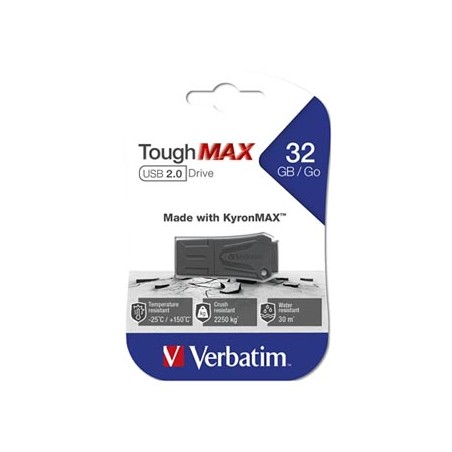 Verbatim USB flash disk, USB 2.0, 32GB, ToughMAX, czarny, 49331, USB A, kompozyt KyronMAX(tm)