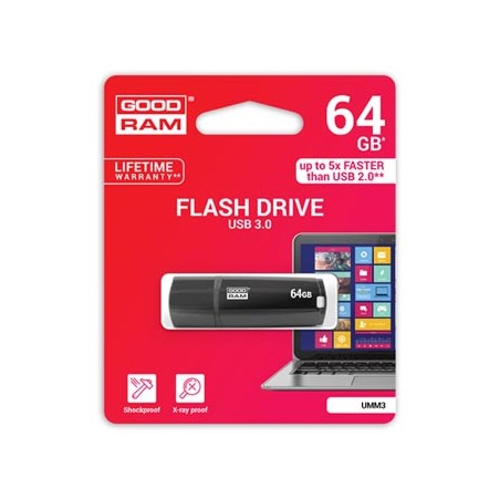 Goodram USB flash disk, USB 3.0, 64GB, UMM3, czarny, UMM3-0640K0R11, USB A, z osłoną