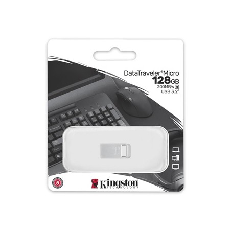 Kingston USB flash disk, USB 3.0, 128GB, DataTraveler Micro G2, srebrny, DTMC3G2/128GB, USB A