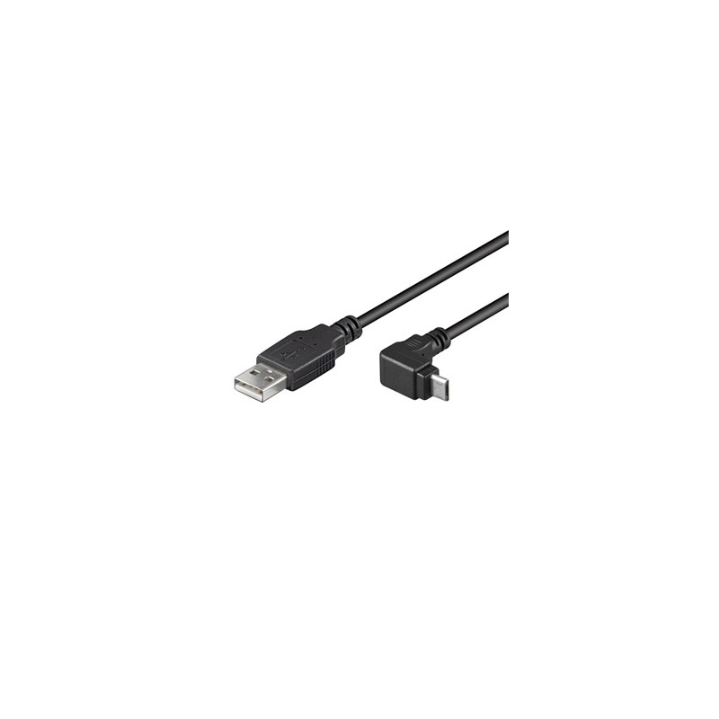 USB kabel (2.0), USB A M - microUSB (M), 1.8m, pod katem 90°, czarny