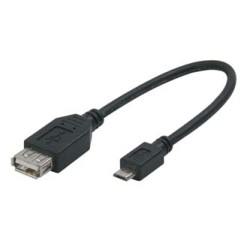 USB kabel (2.0), microUSB (M) - USB A F, 0.2m, OTG, czarny, EOL