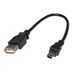 USB kabel (2.0), miniUSB (M) - USB A F, 0.2m, czarny, EOL