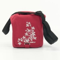 Torba wyściełane, z rozdzielną przegrodą, polyester, czerwona, Flower, rzep, 17x18x10 z paskiem na ramię, Logo