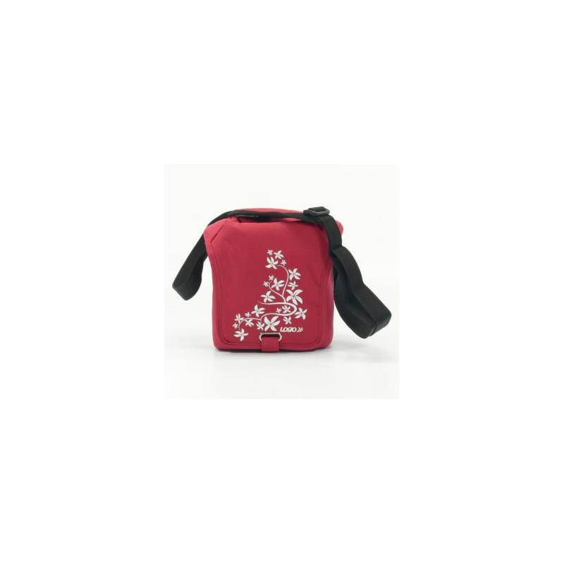 Torba wyściełane, z rozdzielną przegrodą, polyester, czerwona, Flower, rzep, 17x18x10 z paskiem na ramię, Logo