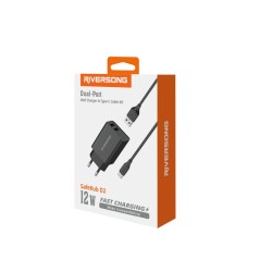 Riversong ładowarka sieciowa SafeKub D2 2x USB 12W czarna + kabel USB - USB-C AD29 + CT85