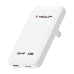 Verbatim, Ładowarka Essentials Slim GaN USB-C1 PD 3.0 , USB-C2 PD 3.0, biała, 65W