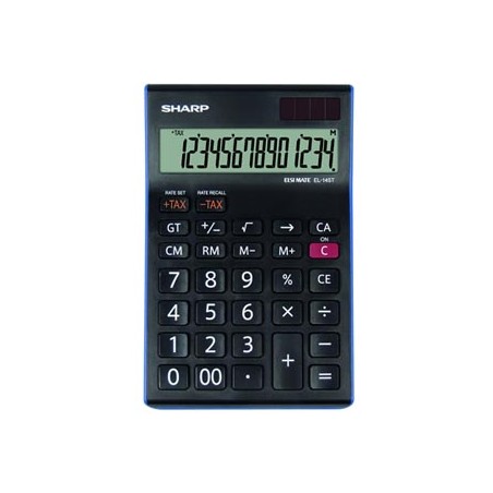 Sharp Kalkulator EL-145TBL, czarno-niebieski, stołowy, 14 miejsc