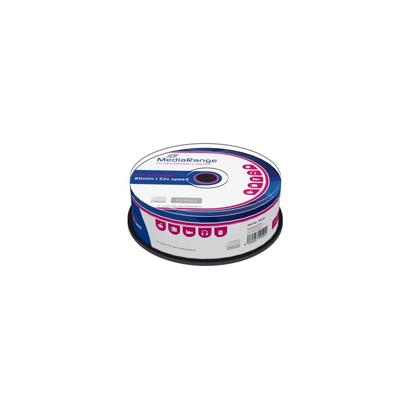 Mediarange CD-R, MR201, 25-pack, 700MB, 52x, 80min., 12cm, bez możliwości nadruku, cake box, Standard, do archiwizacji danych