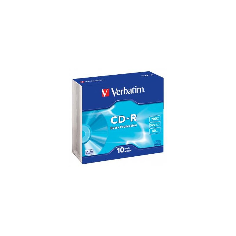 Verbatim CD-R, 43415, Extra Protection, 10-pack, 700MB, 52x, 80min., 12cm, bez możliwości nadruku, slim box, PROMO, do archiwiza