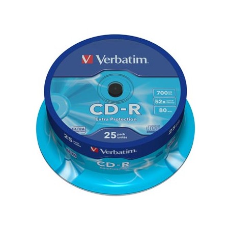 Verbatim CD-R, 43432, Extra Protection, 25-pack, 700MB, 52x, 80min., 12cm, bez możliwości nadruku, cake box, do archiwizacji dan