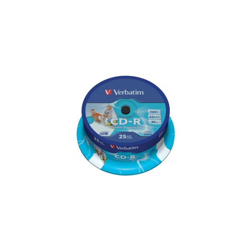 Verbatim CD-R, 43439, AZO Wide Inkjet Printable, 25-pack, 700MB, 52x, 80min., 12cm, spindle, do archiwizacji danych