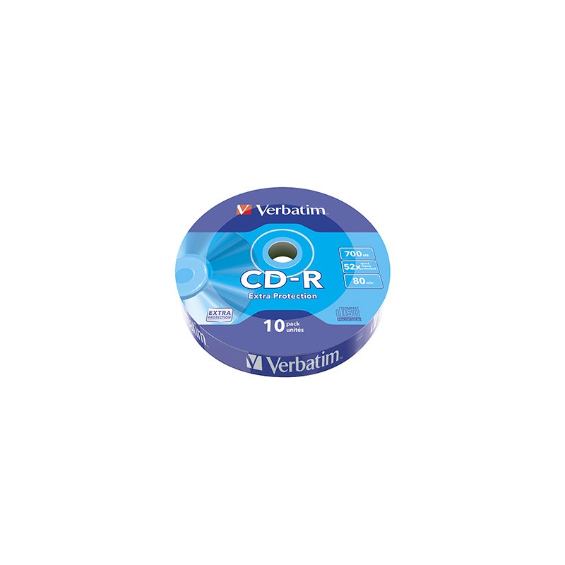 Verbatim CD-R, 43725, Extra Protection, 10-pack, 700MB, 52x, 80min., 12cm, bez możliwości nadruku, wrap, do archiwizacji danych