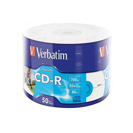 Verbatim CD-R, 43794, Inkjet Printable, 50-pack, 700MB, 50x, 80min., 12cm, wrap, do archiwizacji danych