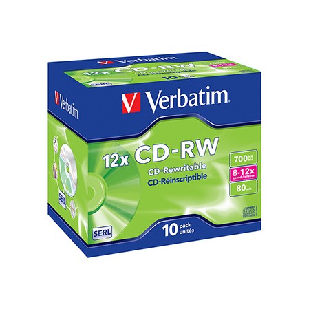 Verbatim CD-RW, 43148, SERL Scratch Resistant, 10-pack, 700MB, 12x, 80min., 12cm, bez możliwości nadruku, jewel box, do archiwiz