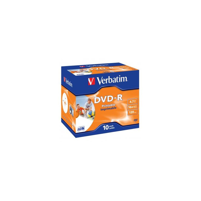 Verbatim DVD-R, Wide Inkjet Printable ID Brand, 43521, 4.7GB, 16x, jewel box, 10-pack, 12cm, do archiwizacji danych