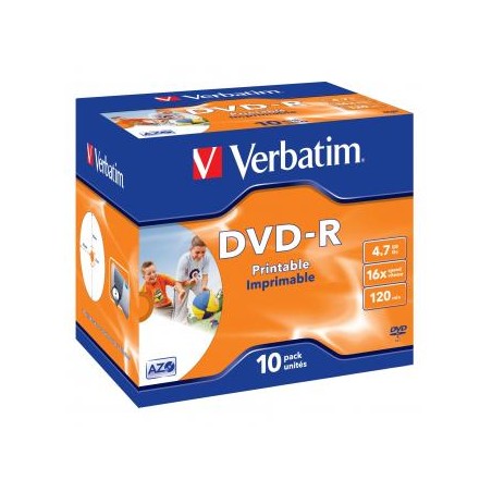Verbatim DVD-R, Wide Inkjet Printable ID Brand, 43521, 4.7GB, 16x, jewel box, 10-pack, 12cm, do archiwizacji danych
