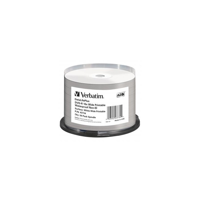 Verbatim DVD-R, Wide Printable Waterproof No ID Brand, 43734, 4.7GB, 16x, spindle, 50-pack, 12cm, do archiwizacji danych