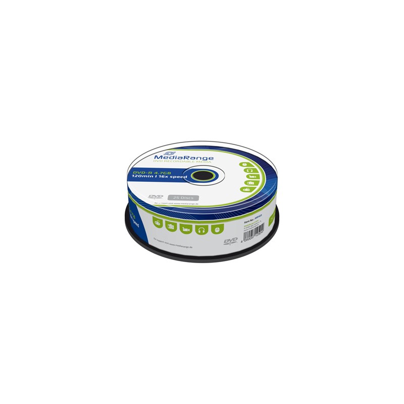 Mediarange DVD-R, MR403, 4.7GB, 16x, cake box, 25-pack, bez możliwości nadruku, 12cm, Standard, do archiwizacji danych