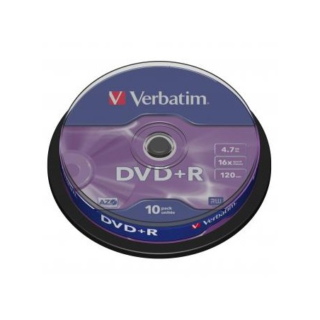 Verbatim DVD+R, Matt Silver, 43498, 4.7GB, 16x, spindle, 10-pack, bez możliwości nadruku, 12cm, do archiwizacji danych