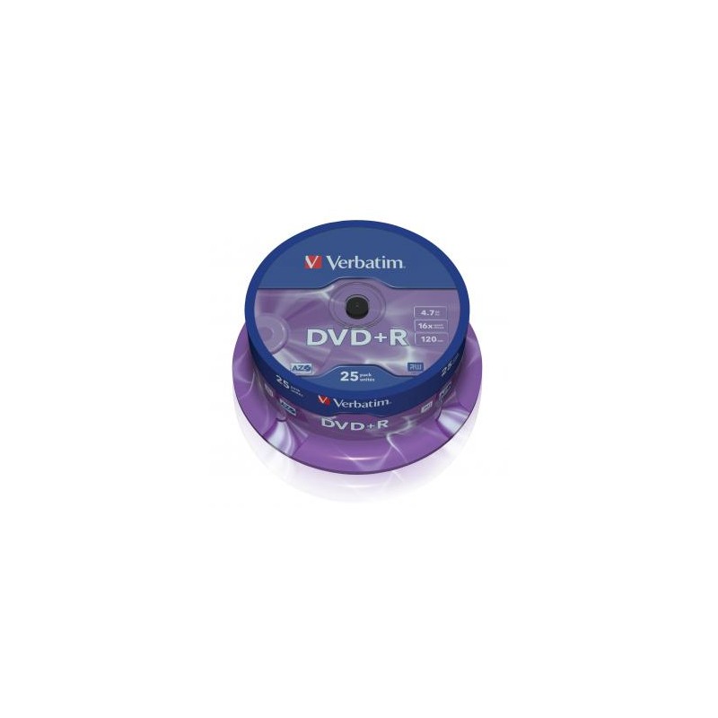 Verbatim DVD+R, Matt Silver, 43500, 4.7GB, 16x, spindle, 25-pack, bez możliwości nadruku, 12cm, do archiwizacji danych