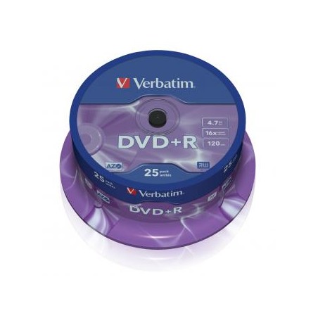 Verbatim DVD+R, Matt Silver, 43500, 4.7GB, 16x, spindle, 25-pack, bez możliwości nadruku, 12cm, do archiwizacji danych